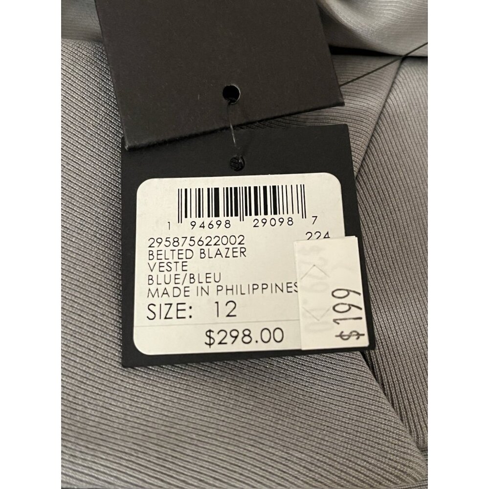 Club Monaco Belted Blazer Size 12 in Weathered Blue Grey Preowned with Tags - Picture 9 of 11